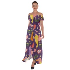 Exotic Seamless Pattern With Parrots Fruits Off Shoulder Open Front Chiffon Dress by Vaneshart