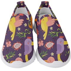 Exotic Seamless Pattern With Parrots Fruits Kids  Slip On Sneakers by Vaneshart