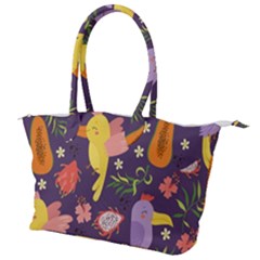 Exotic Seamless Pattern With Parrots Fruits Canvas Shoulder Bag by Vaneshart