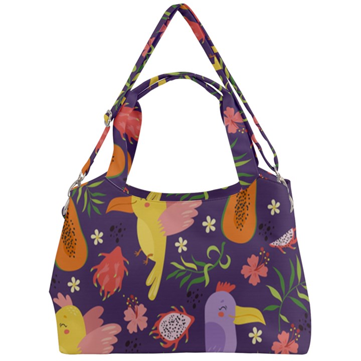 Exotic Seamless Pattern With Parrots Fruits Double Compartment Shoulder Bag