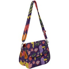 Exotic Seamless Pattern With Parrots Fruits Saddle Handbag by Vaneshart