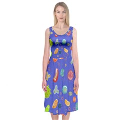 Virus Seamless Pattern Midi Sleeveless Dress by Vaneshart