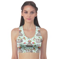 Seamless Pattern With Cute Sloths Relax Enjoy Yoga Sports Bra by Vaneshart