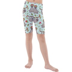 Seamless Pattern With Cute Sloths Relax Enjoy Yoga Kids  Mid Length Swim Shorts by Vaneshart