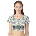 Seamless Pattern With Cute Sloths Relax Enjoy Yoga Short Sleeve Crop Top View1