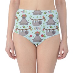 Seamless Pattern With Cute Sloths Relax Enjoy Yoga Classic High-waist Bikini Bottoms by Vaneshart