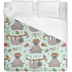 Seamless Pattern With Cute Sloths Relax Enjoy Yoga Duvet Cover (king Size) by Vaneshart