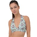 Seamless Pattern With Cute Sloths Relax Enjoy Yoga Halter Plunge Bikini Top View1