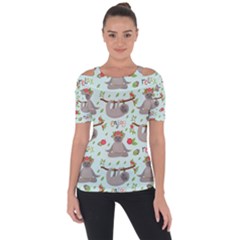 Seamless Pattern With Cute Sloths Relax Enjoy Yoga Shoulder Cut Out Short Sleeve Top by Vaneshart