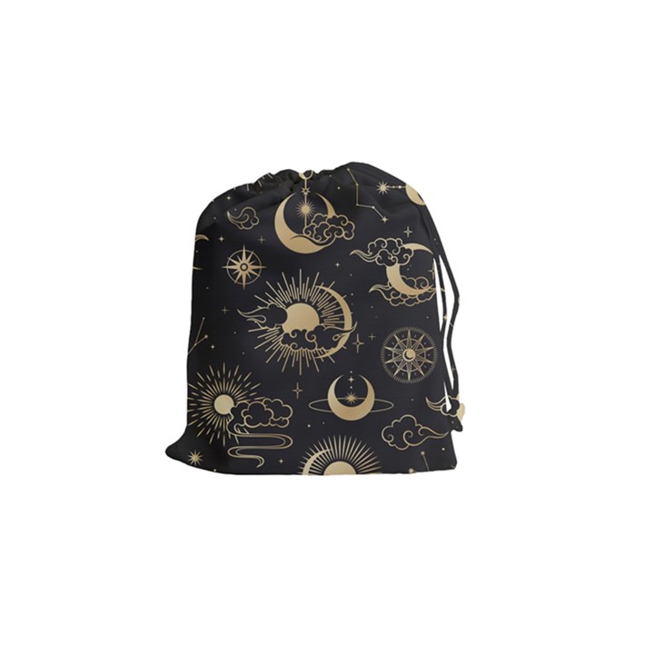 Asian Seamless Pattern With Clouds Moon Sun Stars Vector Collection Oriental Chinese Japanese Korean Drawstring Pouch (Small)