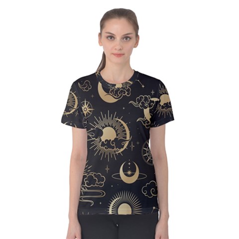 Asian Seamless Pattern With Clouds Moon Sun Stars Vector Collection Oriental Chinese Japanese Korean Women s Cotton Tee by Vaneshart