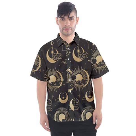 Asian Seamless Pattern With Clouds Moon Sun Stars Vector Collection Oriental Chinese Japanese Korean Men s Short Sleeve Shirt by Vaneshart