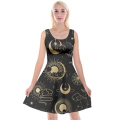 Asian Seamless Pattern With Clouds Moon Sun Stars Vector Collection Oriental Chinese Japanese Korean Reversible Velvet Sleeveless Dress by Vaneshart