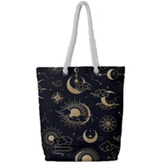 Asian Seamless Pattern With Clouds Moon Sun Stars Vector Collection Oriental Chinese Japanese Korean Full Print Rope Handle Tote (small) by Vaneshart