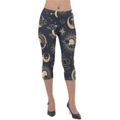 Asian Seamless Pattern With Clouds Moon Sun Stars Vector Collection Oriental Chinese Japanese Korean Lightweight Velour Capri Leggings  by Vaneshart