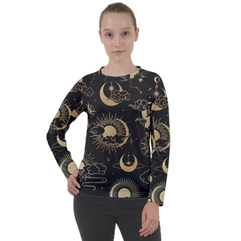 Asian Seamless Pattern With Clouds Moon Sun Stars Vector Collection Oriental Chinese Japanese Korean Women s Long Sleeve Raglan Tee by Vaneshart