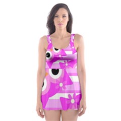 Pink Owl Pattern Background Skater Dress Swimsuit by Vaneshart