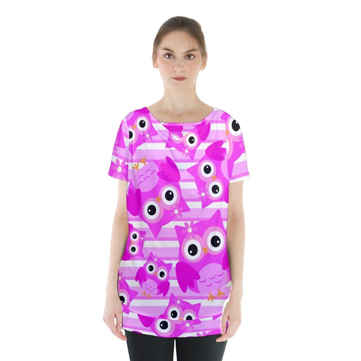 Pink Owl Pattern Background Skirt Hem Sports Top