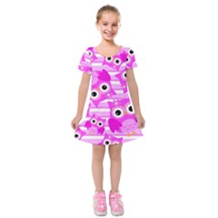 Pink Owl Pattern Background Kids  Short Sleeve Velvet Dress