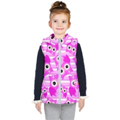 Pink Owl Pattern Background Kids  Hooded Puffer Vest by Vaneshart