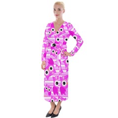 Pink Owl Pattern Background Velvet Maxi Wrap Dress