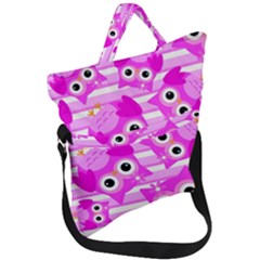 Pink Owl Pattern Background Fold Over Handle Tote Bag by Vaneshart