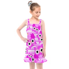 Pink Owl Pattern Background Kids  Overall Dress