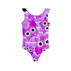 Pink Owl Pattern Background Kids  Frill Swimsuit by Vaneshart