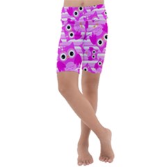 Pink Owl Pattern Background Kids  Lightweight Velour Cropped Yoga Leggings by Vaneshart