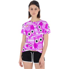 Pink Owl Pattern Background Open Back Sport Tee