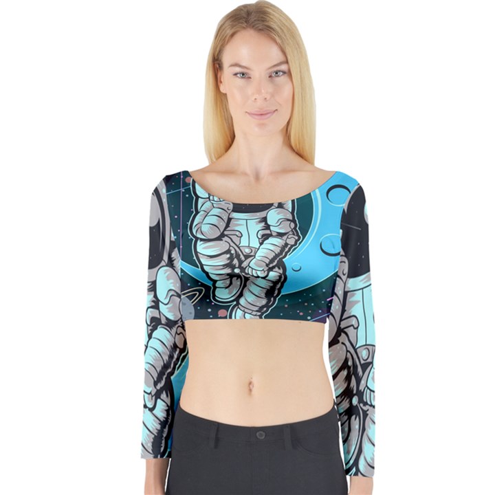 Astronaut Full Color Long Sleeve Crop Top