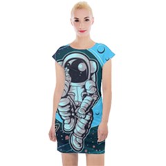 Astronaut Full Color Cap Sleeve Bodycon Dress by Vaneshart