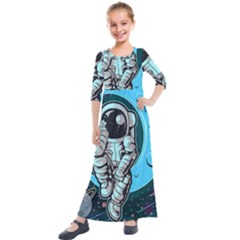 Astronaut Full Color Kids  Quarter Sleeve Maxi Dress by Vaneshart