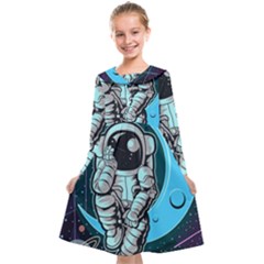 Astronaut Full Color Kids  Midi Sailor Dress