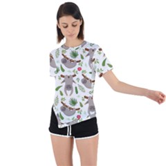 Seamless Pattern With Cute Sloths Asymmetrical Short Sleeve Sports Tee