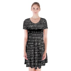 Math Equations Formulas Pattern Short Sleeve V-neck Flare Dress by Vaneshart