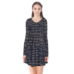 Math Equations Formulas Pattern Long Sleeve V-neck Flare Dress by Vaneshart