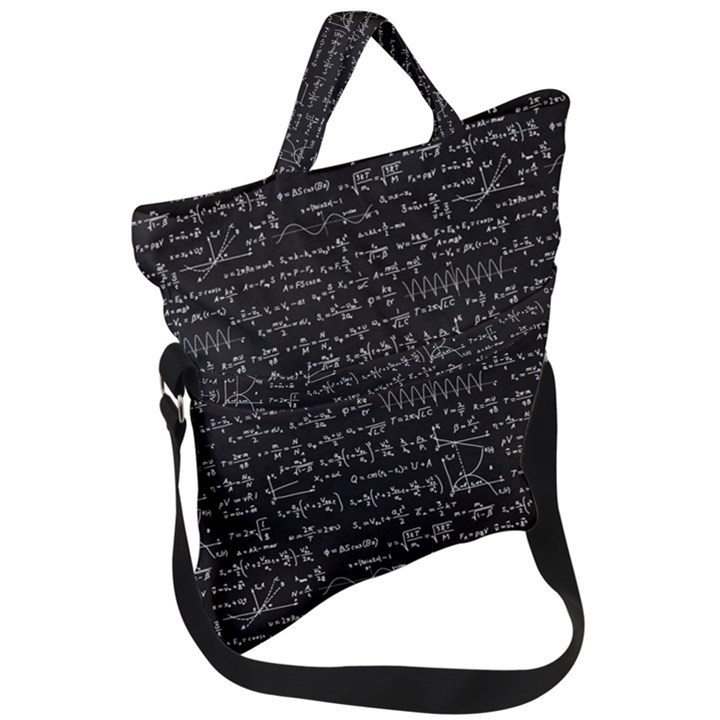 Math Equations Formulas Pattern Fold Over Handle Tote Bag