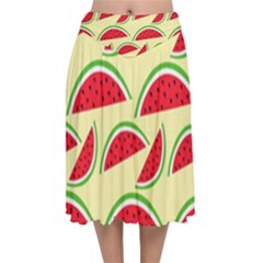 Watermelon Pattern Velvet Flared Midi Skirt by Vaneshart