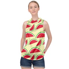 Watermelon Pattern High Neck Satin Top by Vaneshart