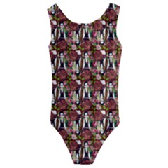 Swimmer 20s Burgundy Kids  Cut-out Back One Piece Swimsuit by snowwhitegirl