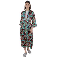 Swimmer 20s Blue Maxi Satin Kimono