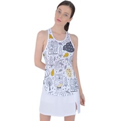 Doodle Seamless Pattern With Autumn Elements Racer Back Mesh Tank Top