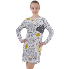 Doodle Seamless Pattern With Autumn Elements Long Sleeve Hoodie Dress