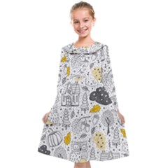 Doodle Seamless Pattern With Autumn Elements Kids  Midi Sailor Dress by Vaneshart