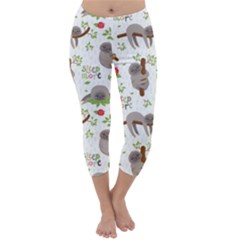 Seamless Pattern With Cute Sloths Sleep More Capri Winter Leggings  by Vaneshart