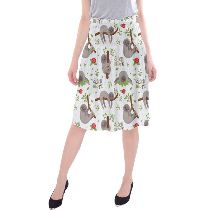 Seamless Pattern With Cute Sloths Sleep More Midi Beach Skirt