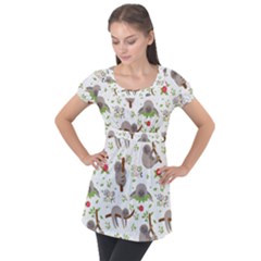 Seamless Pattern With Cute Sloths Sleep More Puff Sleeve Tunic Top by Vaneshart