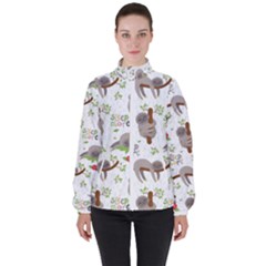 Seamless Pattern With Cute Sloths Sleep More Women s High Neck Windbreaker by Vaneshart