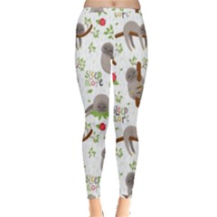 Seamless Pattern With Cute Sloths Sleep More Inside Out Leggings by Vaneshart